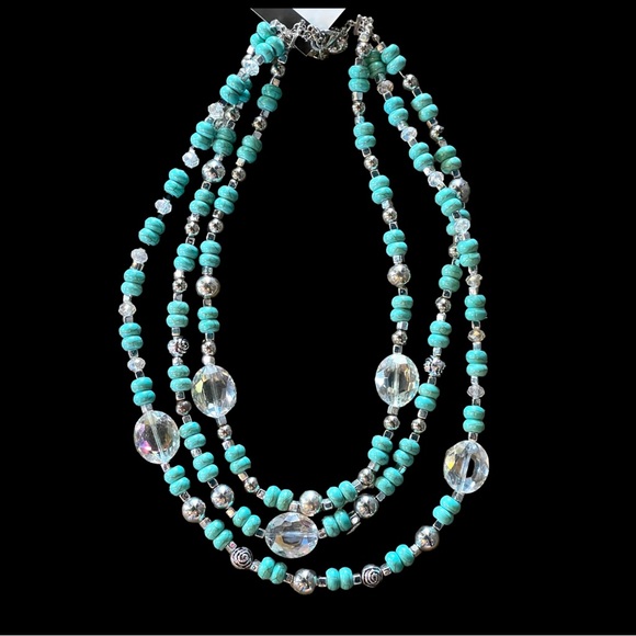 Handmade 3 Strand Crystal Bead Statement Necklace - Picture 6 of 11